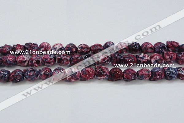 CRF364 15.5 inches 11*12mm skull dyed rain flower stone beads