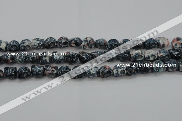 CRF366 15.5 inches 11*12mm skull dyed rain flower stone beads