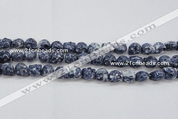 CRF367 15.5 inches 11*12mm skull dyed rain flower stone beads