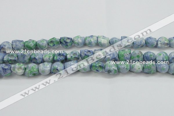 CRF368 15.5 inches 11*12mm skull dyed rain flower stone beads