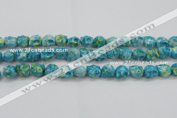 CRF369 15.5 inches 11*12mm skull dyed rain flower stone beads