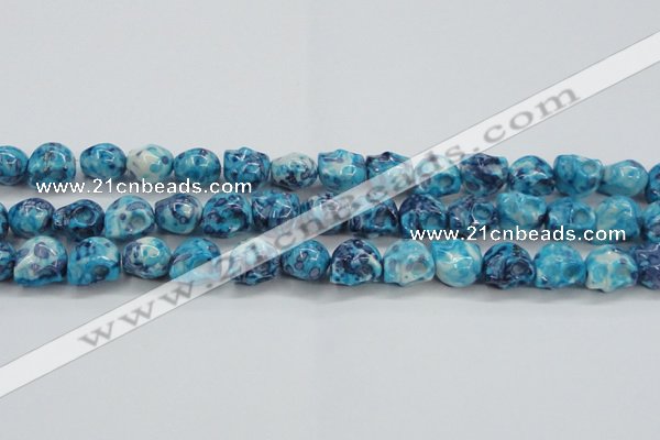 CRF370 15.5 inches 11*12mm skull dyed rain flower stone beads