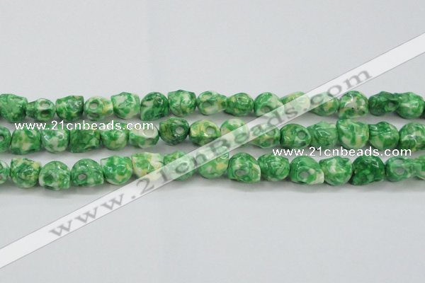 CRF371 15.5 inches 11*12mm skull dyed rain flower stone beads