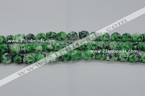 CRF372 15.5 inches 11*12mm skull dyed rain flower stone beads