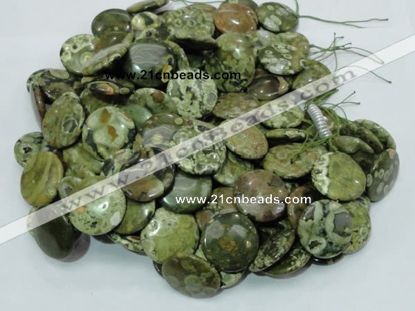 CRH39 15.5 inches 20mm flat round rhyolite beads wholesale