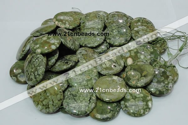 CRH40 15.5 inches 30mm flat round rhyolite beads wholesale