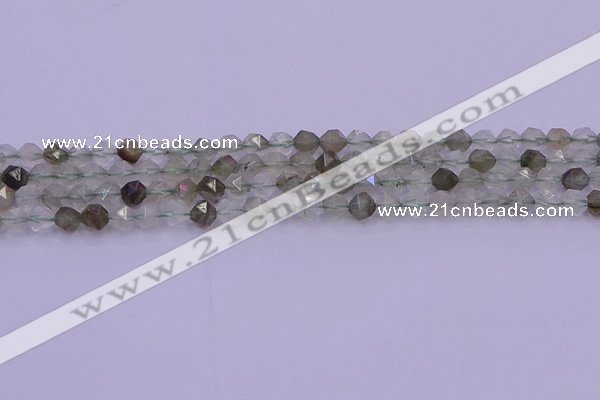 CRH611 15.5 inches 6mm faceted nuggets green rabbit hair beads