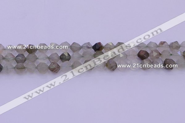 CRH612 15.5 inches 8mm faceted nuggets green rabbit hair beads