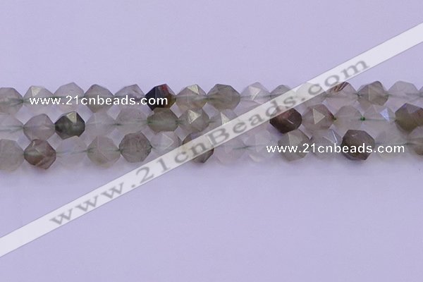 CRH614 15.5 inches 12mm faceted nuggets green rabbit hair beads