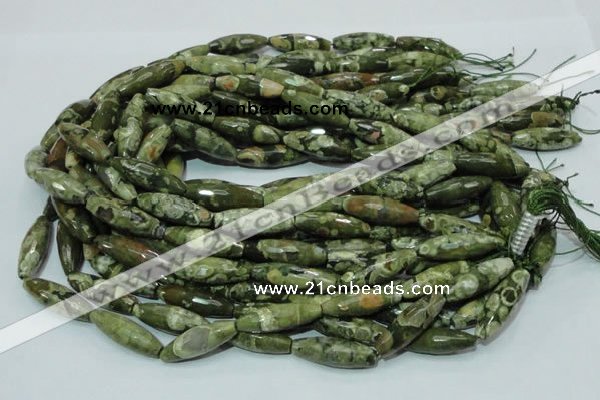 CRH70 15.5 inches 10*30mm faceted rice rhyolite beads wholesale