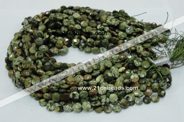 CRH83 15.5 inches 10mm faceted flat round rhyolite beads wholesale