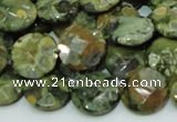 CRH85 15.5 inches 14mm faceted flat round rhyolite beads wholesale