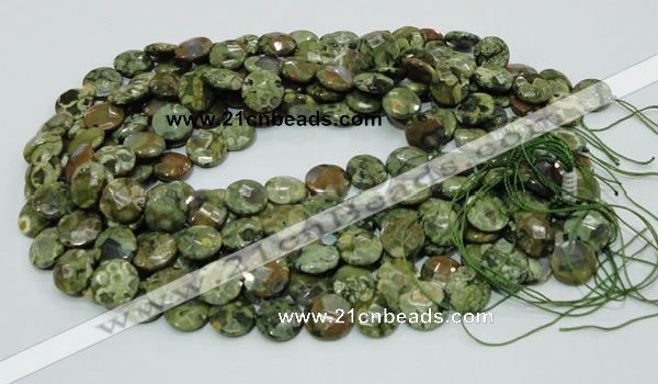 CRH85 15.5 inches 14mm faceted flat round rhyolite beads wholesale