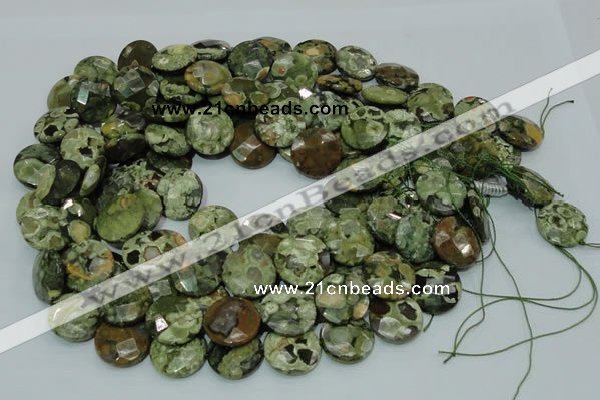 CRH86 15.5 inches 16mm faceted flat round rhyolite beads wholesale