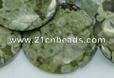 CRH88 15.5 inches 40mm faceted flat round rhyolite beads wholesale