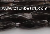 CRI06 15.5 inches 10*30mm faceted rice smoky quartz beads wholesale