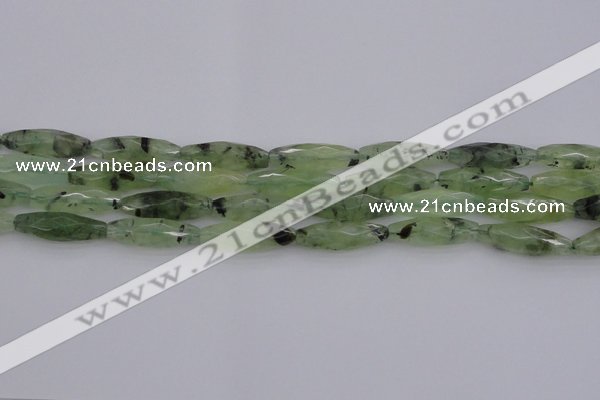 CRI07 15.5 inches 10*30mm faceted rice green rutilated quartz beads