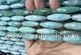 CRI112 15.5 inches 10*30mm faceted rice amazonite gemstone beads