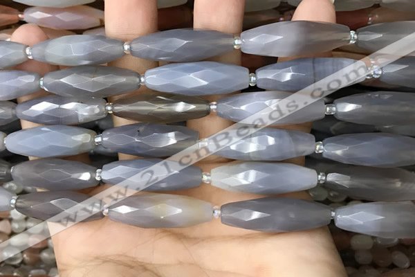 CRI125 15.5 inches 10*30mm faceted rice grey agate gemstone beads