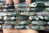 CRI129 15.5 inches 10*30mm faceted rice moss agate beads