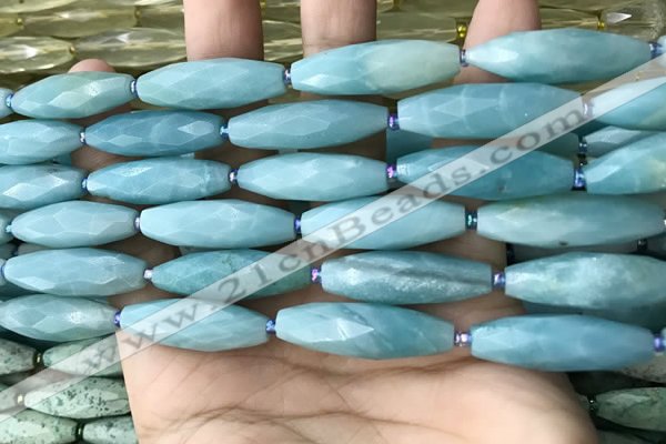 CRI146 15.5 inches 10*30mm faceted rice amazonite beads