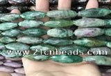 CRI148 15.5 inches 10*30mm faceted rice ruby zoisite beads