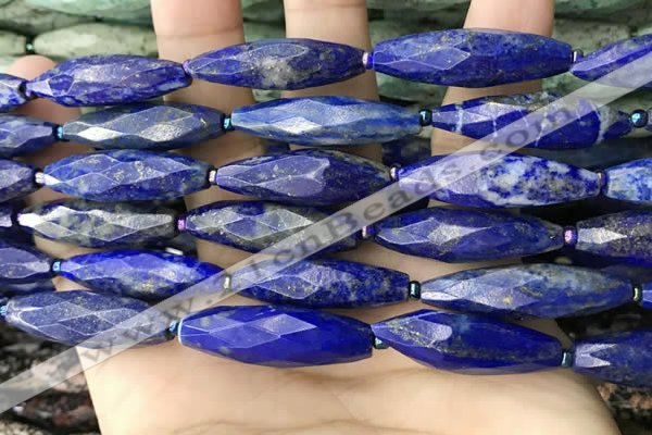 CRI151 15.5 inches 10*30mm faceted rice lapis lazuli beads