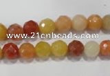 CRJ402 15.5 inches 8mm faceted round red & yellow jade beads