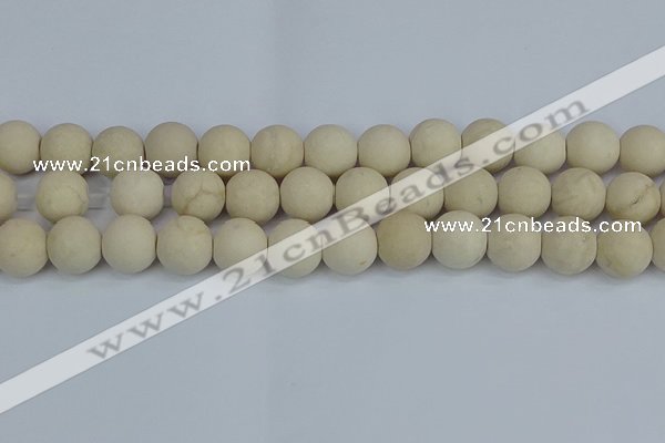 CRJ613 15.5 inches 10mm round matte white fossil jasper beads