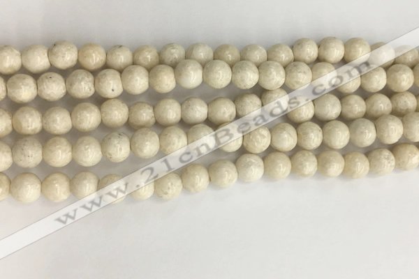 CRJ621 15.5 inches 6mm round white fossil jasper beads wholesale