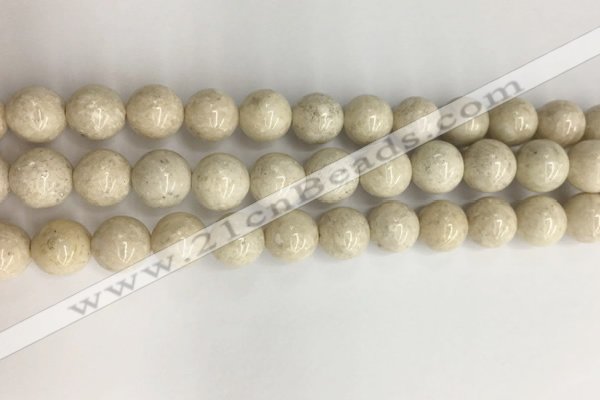 CRJ623 15.5 inches 10mm round white fossil jasper beads wholesale