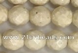 CRJ627 15.5 inches 6mm faceted round white fossil jasper beads