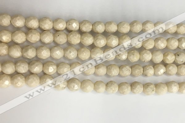 CRJ627 15.5 inches 6mm faceted round white fossil jasper beads