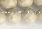 CRJ629 15.5 inches 10mm faceted round white fossil jasper beads