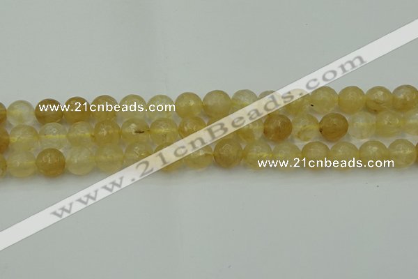 CRO1034 15.5 inches 12mm faceted round yellow watermelon quartz beads