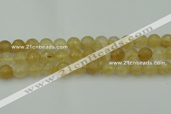 CRO1035 15.5 inches 14mm faceted round yellow watermelon quartz beads