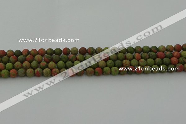 CRO1061 15.5 inches 6mm round matte unakite beads wholesale