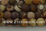 CRO1071 15.5 inches 6mm round matte brown zebra jasper beads
