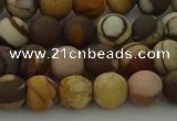 CRO1072 15.5 inches 8mm round matte brown zebra jasper beads