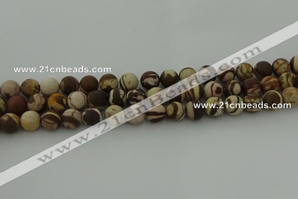 CRO1073 15.5 inches 10mm round matte brown zebra jasper beads