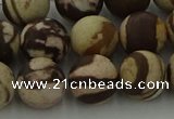 CRO1074 15.5 inches 12mm round matte brown zebra jasper beads