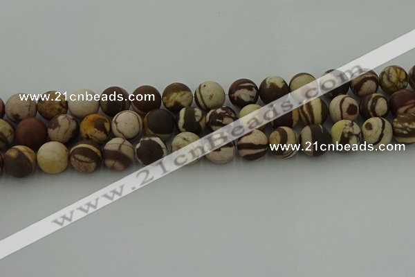 CRO1074 15.5 inches 12mm round matte brown zebra jasper beads