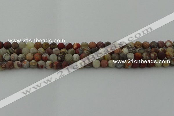 CRO1091 15.5 inches 6mm round matte laguna lace agate beads