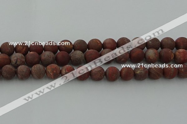 CRO1104 15.5 inches 12mm round matte pomegranate jasper beads