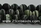 CRO1122 15.5 inches 8mm round matte green silver line jasper beads