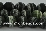 CRO1123 15.5 inches 10mm round matte green silver line jasper beads