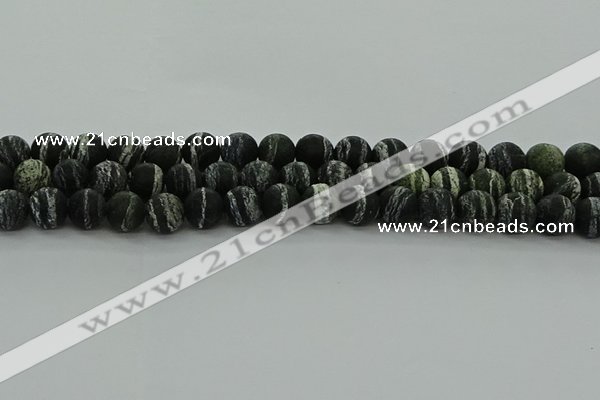 CRO1123 15.5 inches 10mm round matte green silver line jasper beads