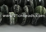 CRO1124 15.5 inches 12mm round matte green silver line jasper beads