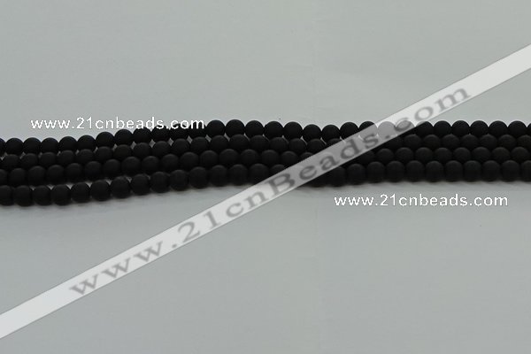 CRO1130 15.5 inches 4mm round matte black agate gemstone beads