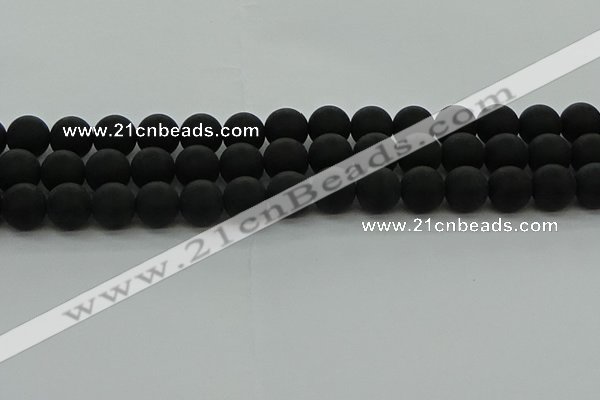 CRO1134 15.5 inches 12mm round matte black agate gemstone beads